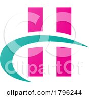 Poster, Art Print Of Persian Green And Magenta Letter H Icon With Vertical Rectangles And A Swoosh