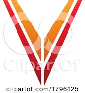 Poster, Art Print Of Orange And Red Striped Shaped Letter V Icon