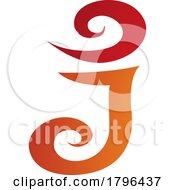 Poster, Art Print Of Orange And Red Swirl Shaped Letter J Icon