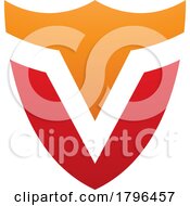 Poster, Art Print Of Orange And Red Shield Shaped Letter V Icon