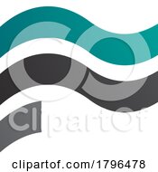 Poster, Art Print Of Persian Green And Black Wavy Flag Shaped Letter F Icon