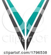 Poster, Art Print Of Persian Green And Black Striped Shaped Letter V Icon