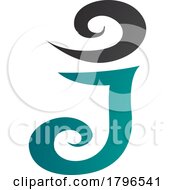 Poster, Art Print Of Persian Green And Black Swirl Shaped Letter J Icon