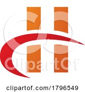 Poster, Art Print Of Orange And Red Letter H Icon With Vertical Rectangles And A Swoosh