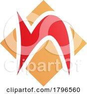 Poster, Art Print Of Orange And Red Letter N Icon With A Square Diamond Shape