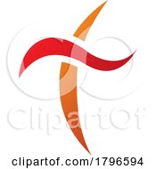 Poster, Art Print Of Orange And Red Curvy Sword Shaped Letter T Icon