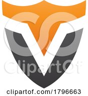 Orange And Black Shield Shaped Letter V Icon