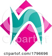 Poster, Art Print Of Magenta And Green Letter N Icon With A Square Diamond Shape