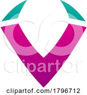 Poster, Art Print Of Magenta And Green Horn Shaped Letter V Icon