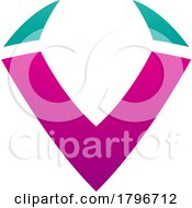 Magenta And Green Horn Shaped Letter V Icon