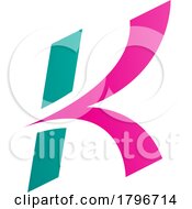Poster, Art Print Of Magenta And Green Italic Arrow Shaped Letter K Icon