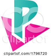Magenta And Green Letter P Icon With A Triangle