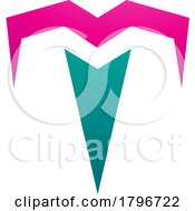 Poster, Art Print Of Magenta And Green Letter T Icon With Pointy Tips