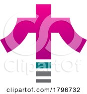 Magenta And Green Cross Shaped Letter T Icon