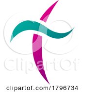 Poster, Art Print Of Magenta And Green Curvy Sword Shaped Letter T Icon