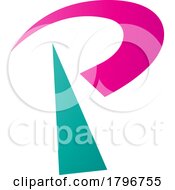 Magenta And Green Radio Tower Shaped Letter P Icon