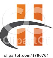 Poster, Art Print Of Orange And Black Letter H Icon With Vertical Rectangles And A Swoosh