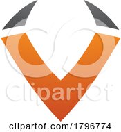 Poster, Art Print Of Orange And Black Horn Shaped Letter V Icon