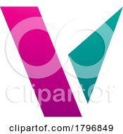 Poster, Art Print Of Magenta And Green Geometrical Shaped Letter V Icon