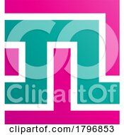 Poster, Art Print Of Magenta And Green Square Shaped Letter N Icon