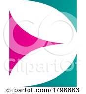 Poster, Art Print Of Magenta And Green Uppercase Letter E Icon With Curvy Triangles