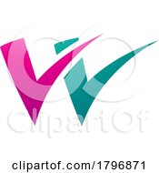 Poster, Art Print Of Magenta And Green Tick Shaped Letter W Icon