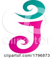 Poster, Art Print Of Magenta And Green Swirl Shaped Letter J Icon