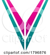 Poster, Art Print Of Magenta And Green Striped Shaped Letter V Icon