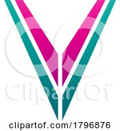 Magenta And Green Striped Shaped Letter V Icon