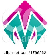 Poster, Art Print Of Magenta And Green Square Diamond Shaped Letter M Icon