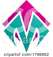 Magenta And Green Square Diamond Shaped Letter M Icon