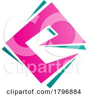 Poster, Art Print Of Magenta And Green Square Diamond Letter E Icon