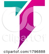 Poster, Art Print Of Magenta And Green Split Shaped Letter T Icon