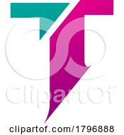 Magenta And Green Split Shaped Letter T Icon