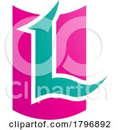 Poster, Art Print Of Magenta And Green Shield Shaped Letter L Icon