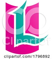 Magenta And Green Shield Shaped Letter L Icon