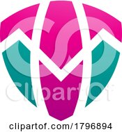 Poster, Art Print Of Magenta And Green Shield Shaped Letter T Icon