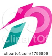 Poster, Art Print Of Magenta And Green Spiky Italic Letter N Icon