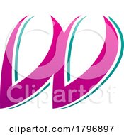 Poster, Art Print Of Magenta And Green Spiky Italic Shaped Letter W Icon