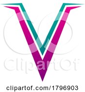 Poster, Art Print Of Magenta And Green Spiky Shaped Letter V Icon