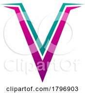 Magenta And Green Spiky Shaped Letter V Icon