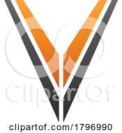 Poster, Art Print Of Orange And Black Striped Shaped Letter V Icon