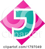 Poster, Art Print Of Magenta And Persian Green Square Diamond Shaped Letter J Icon