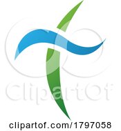 Poster, Art Print Of Green And Blue Curvy Sword Shaped Letter T Icon