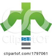 Poster, Art Print Of Green And Blue Cross Shaped Letter T Icon