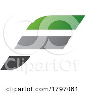 Poster, Art Print Of Green And Grey Letter F Icon With Horizontal Stripes