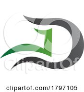 Grey And Green Letter D Icon With Wavy Curves