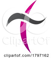 Poster, Art Print Of Magenta And Black Curvy Sword Shaped Letter T Icon