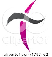 Magenta And Black Curvy Sword Shaped Letter T Icon