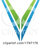 Poster, Art Print Of Green And Blue Striped Shaped Letter V Icon